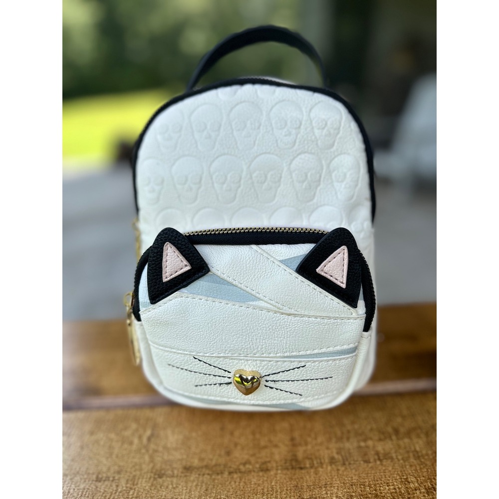 Betsey Johnson Mummy Cat Sugar Skull Embossed Backpack Goth  Spooky Kawaii Bag